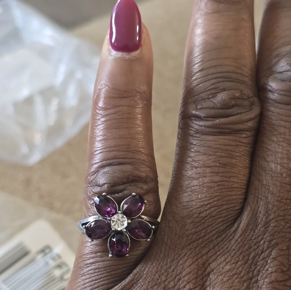 Macy's Purple Silver Floral Ring Sunflower Stud Earrings Set Size 6 New